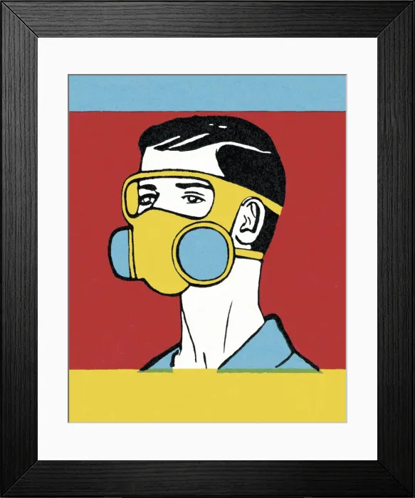 Framed Print : Man Wearing a Gas Mask Framed Print : Man Wearing a Gas Mask