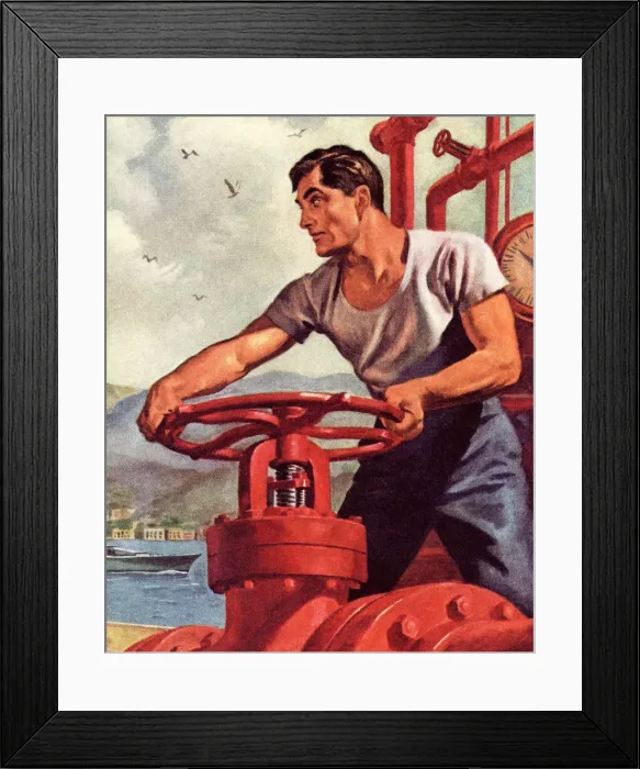 Framed Print : Man Turning a Large Valve