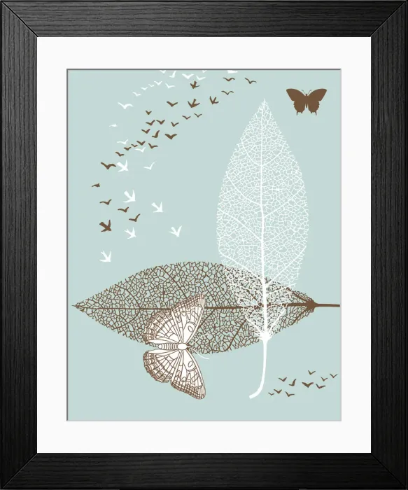 Framed Print : Butterflies; Leaves; Birds Framed Print : Butterflies; Leaves; Birds