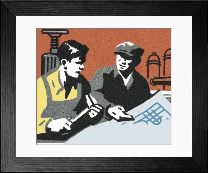 Framed Print : Two People Looking at a Plan Framed Print : Two People Looking at a Plan
