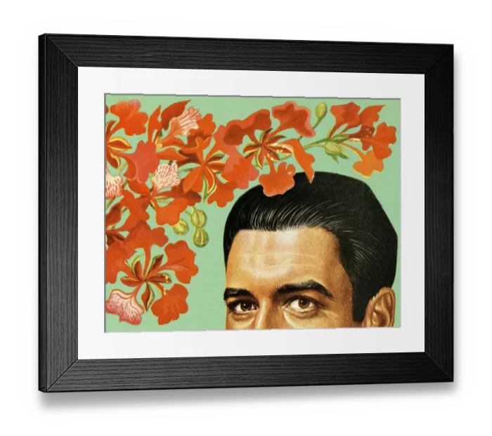 Framed Print : Top Half of Mans Head With Flowers