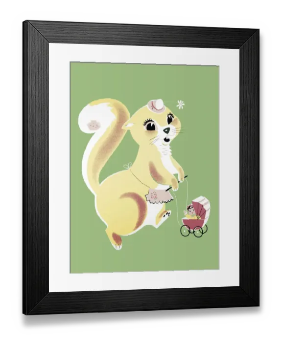 Framed Print : Squirrel and Baby Carriage Framed Print : Squirrel and Baby Carriage