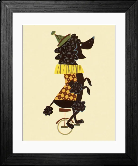 Framed Print : Poodle on a Unicycle Framed Print : Poodle on a Unicycle