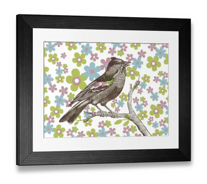 Framed Print : Bird on Floral Background Framed Print : Bird on Floral Background