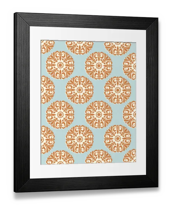 Framed Print : Orange Fleur De Lis Pattern on Blue Background Framed Print : Orange Fleur De Lis Pattern on Blue Background