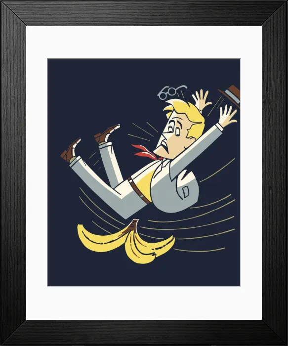 Framed Print : Man Slipping on a Banana Peel Framed Print : Man Slipping on a Banana Peel
