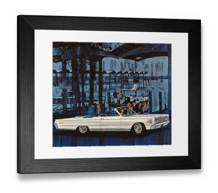 Framed Print : Vintage White Car Surrounded By Crowd at Dock Framed Print : Vintage White Car Surrounded By Crowd at Dock