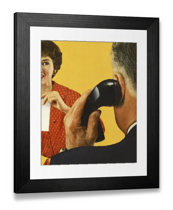 Framed Print : Man on the Telephone and a Woman Watching Framed Print : Man on the Telephone and a Woman Watching