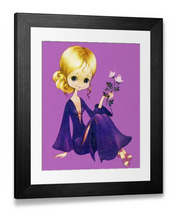 Framed Print : Girl in a Purple Dress Holding Pink Flowers Framed Print : Girl in a Purple Dress Holding Pink Flowers