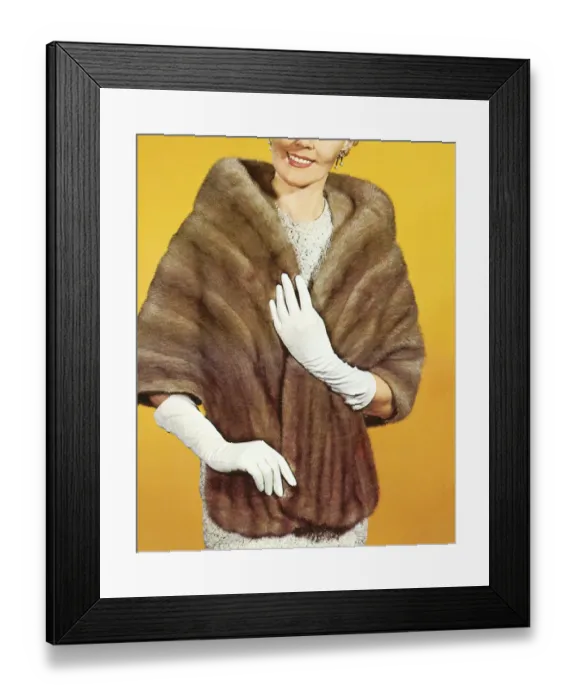 Framed Print : Woman Wearing a Fur Stole