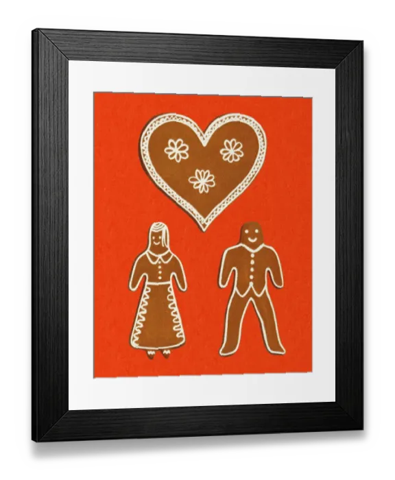 Framed Print : Gingerbread People and Heart Framed Print : Gingerbread People and Heart