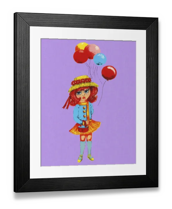 Framed Print : Sad Groovy Girl With Balloons Framed Print : Sad Groovy Girl With Balloons