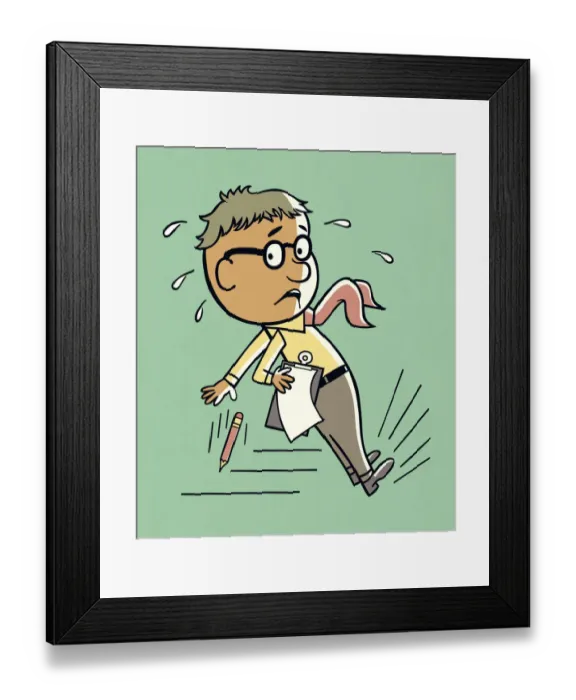 Framed Print : Stressed Man Screeching to a Halt Framed Print : Stressed Man Screeching to a Halt