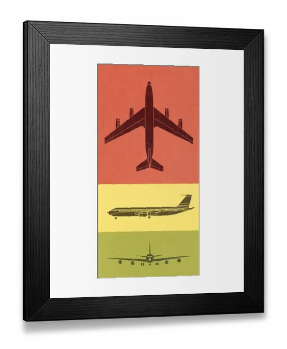 Framed Print : Color Three Views of Airplane Framed Print : Color Three Views of Airplane