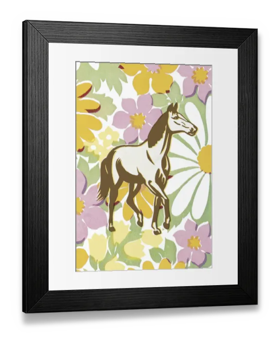 Framed Print : Horse on Flower Pattern