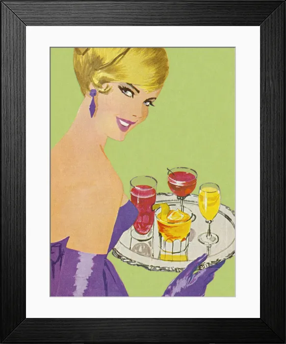 Framed Print : Woman Holding Tray of Drinks Framed Print : Woman Holding Tray of Drinks
