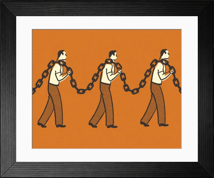 Framed Print : Three Men Carrying a Chain Framed Print : Three Men Carrying a Chain