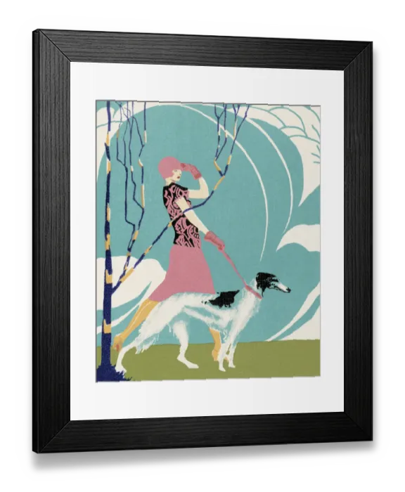 Framed Print : Woman Walking Borzoi Dog Framed Print : Woman Walking Borzoi Dog