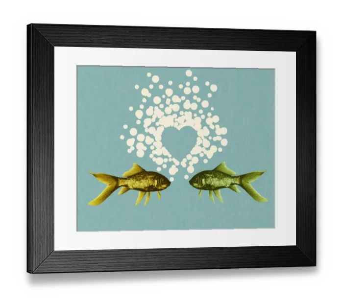 Framed Print : Two Fish and Bubble Heart Framed Print : Two Fish and Bubble Heart