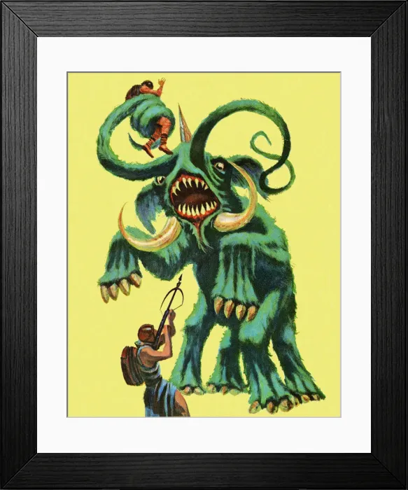 Framed Print : Men Battling Monster Framed Print : Men Battling Monster