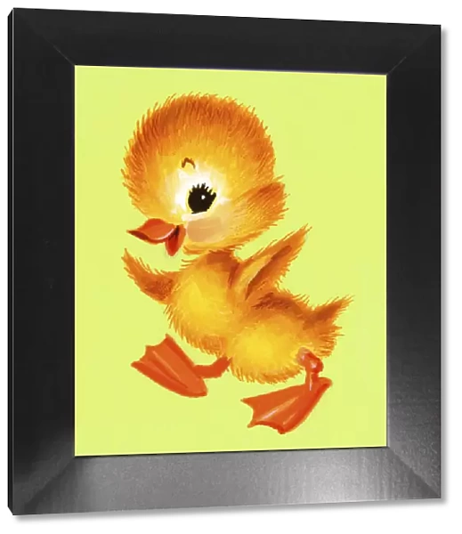 Yellow Duckling on Green Background