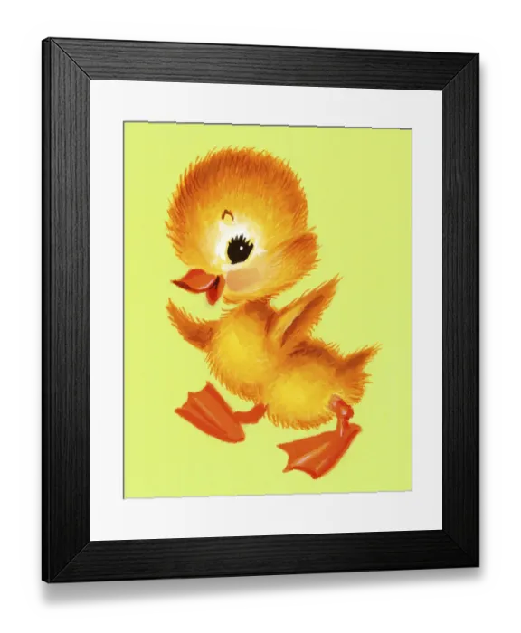 Framed Print : Yellow Duckling on Green Background Framed Print : Yellow Duckling on Green Background