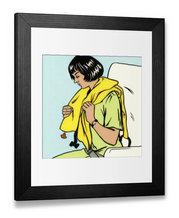 Framed Print : Woman Putting Life Vest On Framed Print : Woman Putting Life Vest On