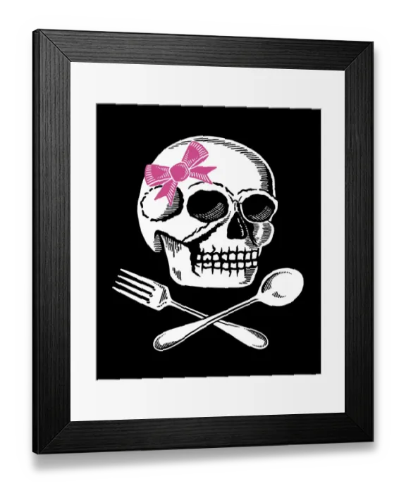 Framed Print : Skull with Bow; Fork and Spoon Framed Print : Skull with Bow; Fork and Spoon