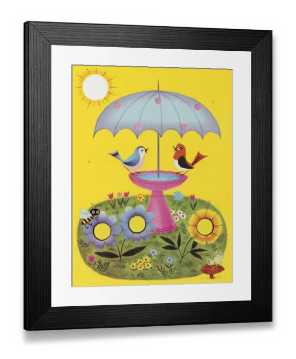 Framed Print : Two Birds at a Birdbath Framed Print : Two Birds at a Birdbath