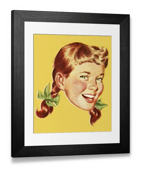 Framed Print : A vintage cartoon of a girl smiling Framed Print : A vintage cartoon of a girl smiling