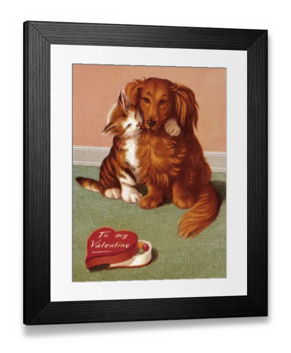 Framed Print : Cat and Dog Valentine Framed Print : Cat and Dog Valentine