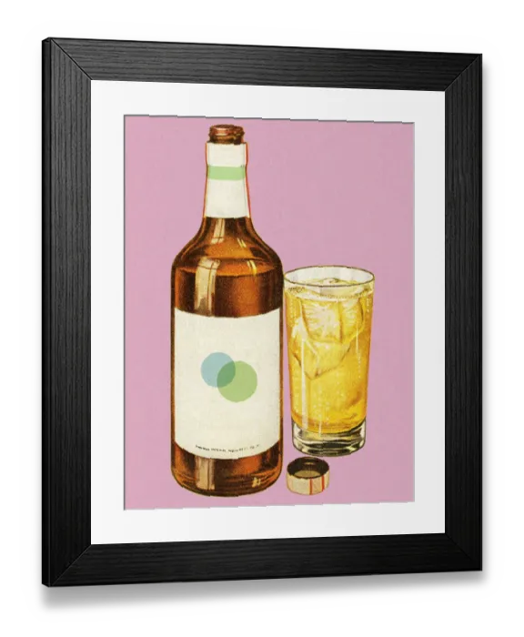 Framed Print : Bottle of Liquor and Drink Framed Print : Bottle of Liquor and Drink