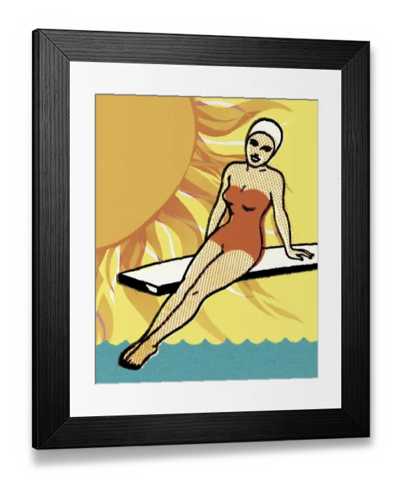 Framed Print : Woman Sitting on a Diving Board Framed Print : Woman Sitting on a Diving Board