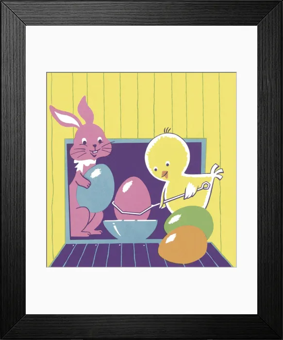 Framed Print : Chick and Bunny With Easter Eggs