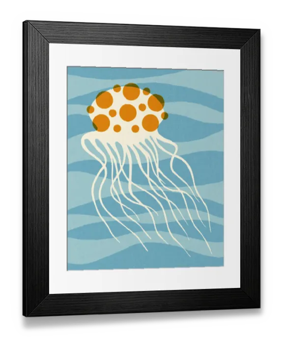 Framed Print : Jellyfish on Blue Background Framed Print : Jellyfish on Blue Background