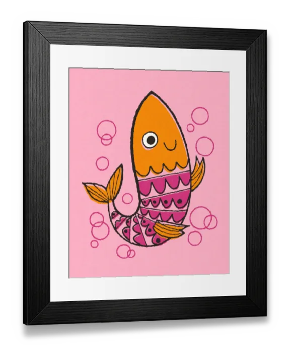 Framed Print : Pink Fish on a Pink Background