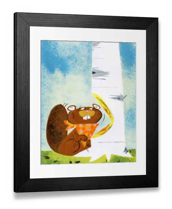 Framed Print : Beaver Chewing a Birch Tree Framed Print : Beaver Chewing a Birch Tree