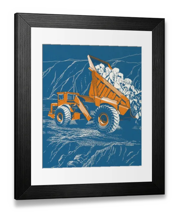 Framed Print : Dump Truck Dumping Rocks
