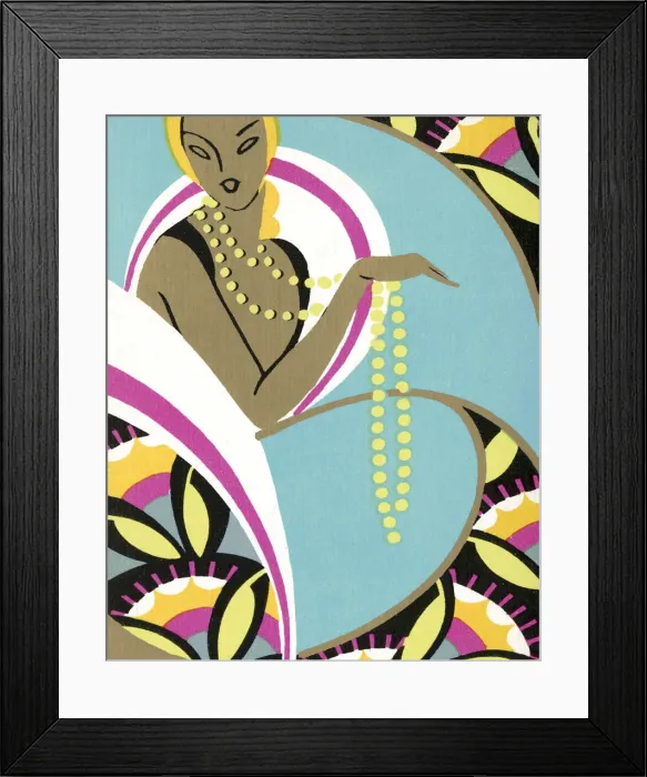 Framed Print : Art Deco Woman With Long Necklace Framed Print : Art Deco Woman With Long Necklace