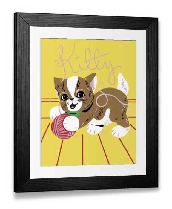 Framed Print : Kitty and Yarn