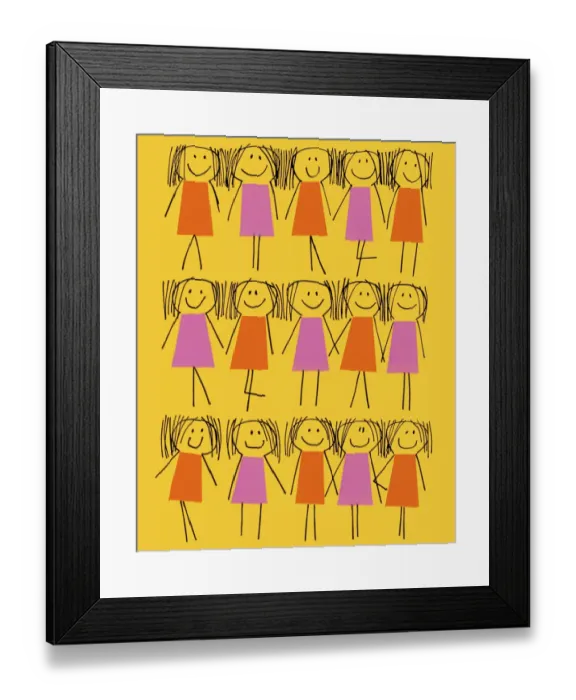 Framed Print : Stick Figure Girl Pattern Framed Print : Stick Figure Girl Pattern