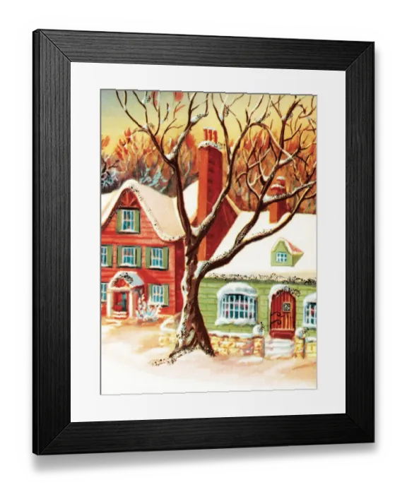 Framed Print : Bare tree and homes in winter Framed Print : Bare tree and homes in winter