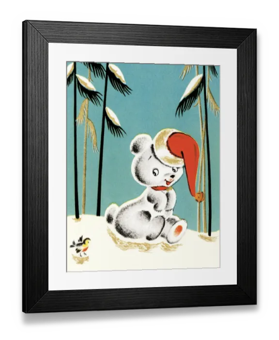 Framed Print : White bear with Santa
