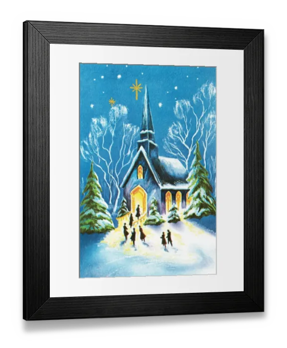 Framed Print : Winter church at night Framed Print : Winter church at night