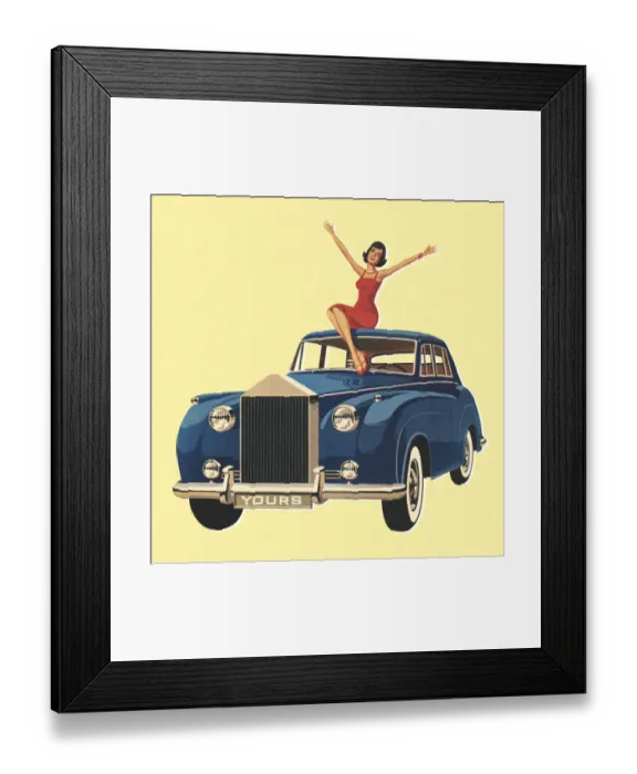 Framed Print : Woman Sitting on Blue Car Framed Print : Woman Sitting on Blue Car