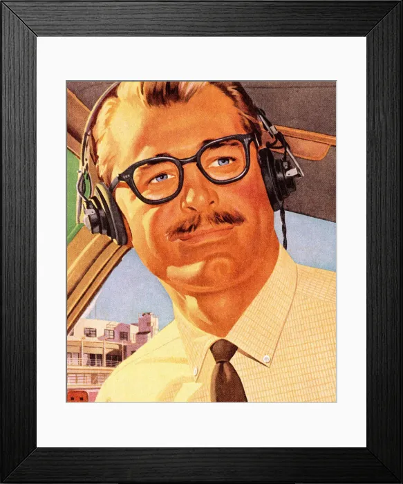 Framed Print : Man Wearing Headphones and Glasses Framed Print : Man Wearing Headphones and Glasses