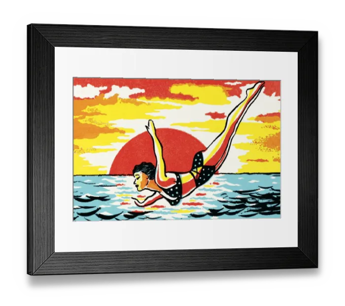 Framed Print : Woman in bikini diving Framed Print : Woman in bikini diving