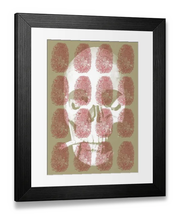 Framed Print : Skull under thumb prints Framed Print : Skull under thumb prints