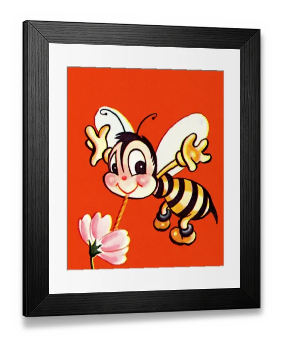 Framed Print : Cute Bee Drinking from a Flower
