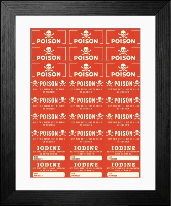 Framed Print : Poison and iodine stickers Framed Print : Poison and iodine stickers